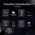 Black dual lens dash cam with 3-inch screen and 32g memory card featuring sleek compact design