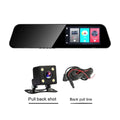 Black sleek dual lens rearview mirror camera with integrated touchscreen and separate reverse camera for reversing image