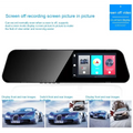 Black dual lens rearview mirror camera with touchscreen interface and rear night vision for clear reversing image