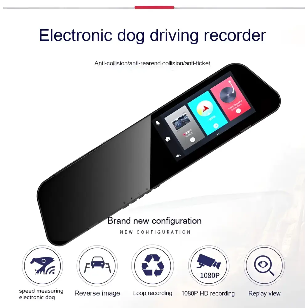 Black electronic dual lens rearview mirror camera with sleek design touchscreen and rear night vision for reversing image