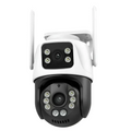 White and black dual screen wireless outdoor security camera with antennas and led lights for wireless home monitor