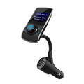 Black and silver dual usb car bluetooth mp3 player with fm transmitter and flexible gooseneck for easy positioning