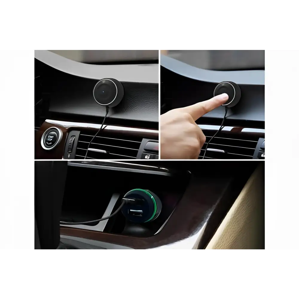 Black circular magnetic dual usb car charger with green accent ring and usb port for car hands free phone music player