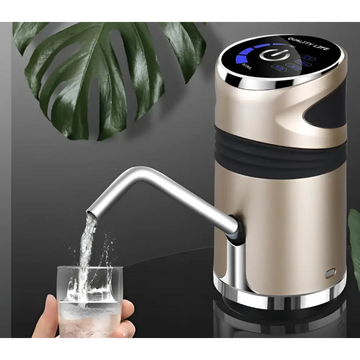 Gold-colored electric water pump with sleek black accents and digital display for dual usb charging bucket water absorber