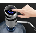 Silver and black electric water pump with blue illuminated buttons branded quality life for usb charging bucket use