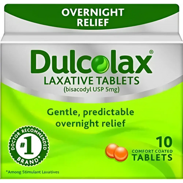 Green and white package of dulcolax laxative tablets 10 count featuring doctor number 1 recommended brand logo