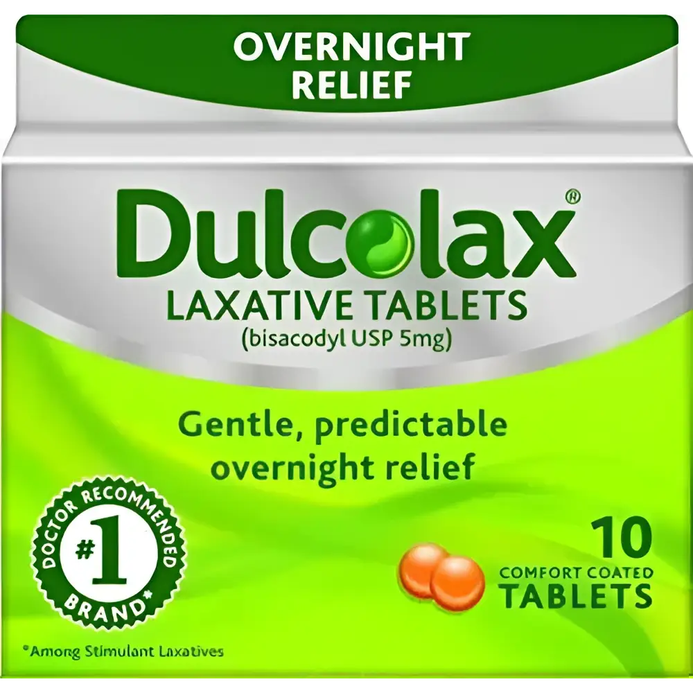 Green and white package of dulcolax laxative tablets 10 count with doctor number 1 recommended brand logo