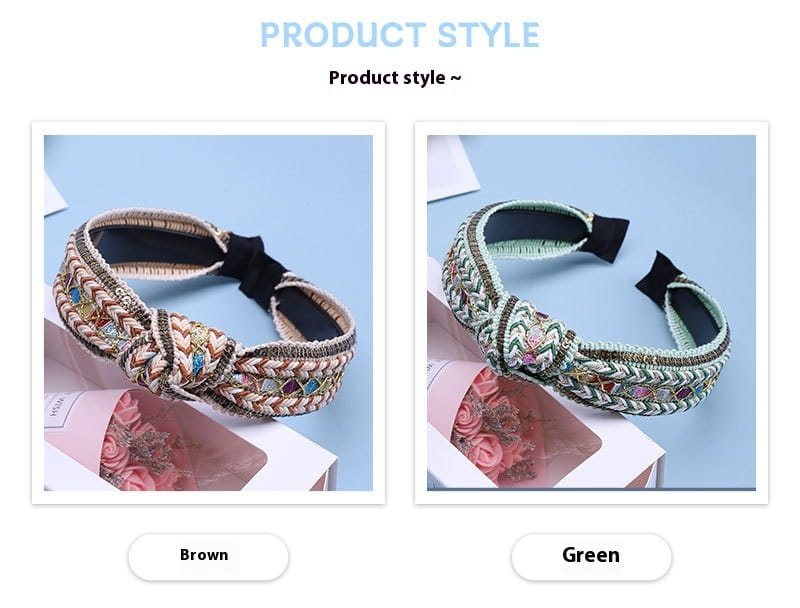 brown and green fabric knotted hair accessories featuring intricate woven patterns and decorative stones, perfect for hair accessories bohemian style.