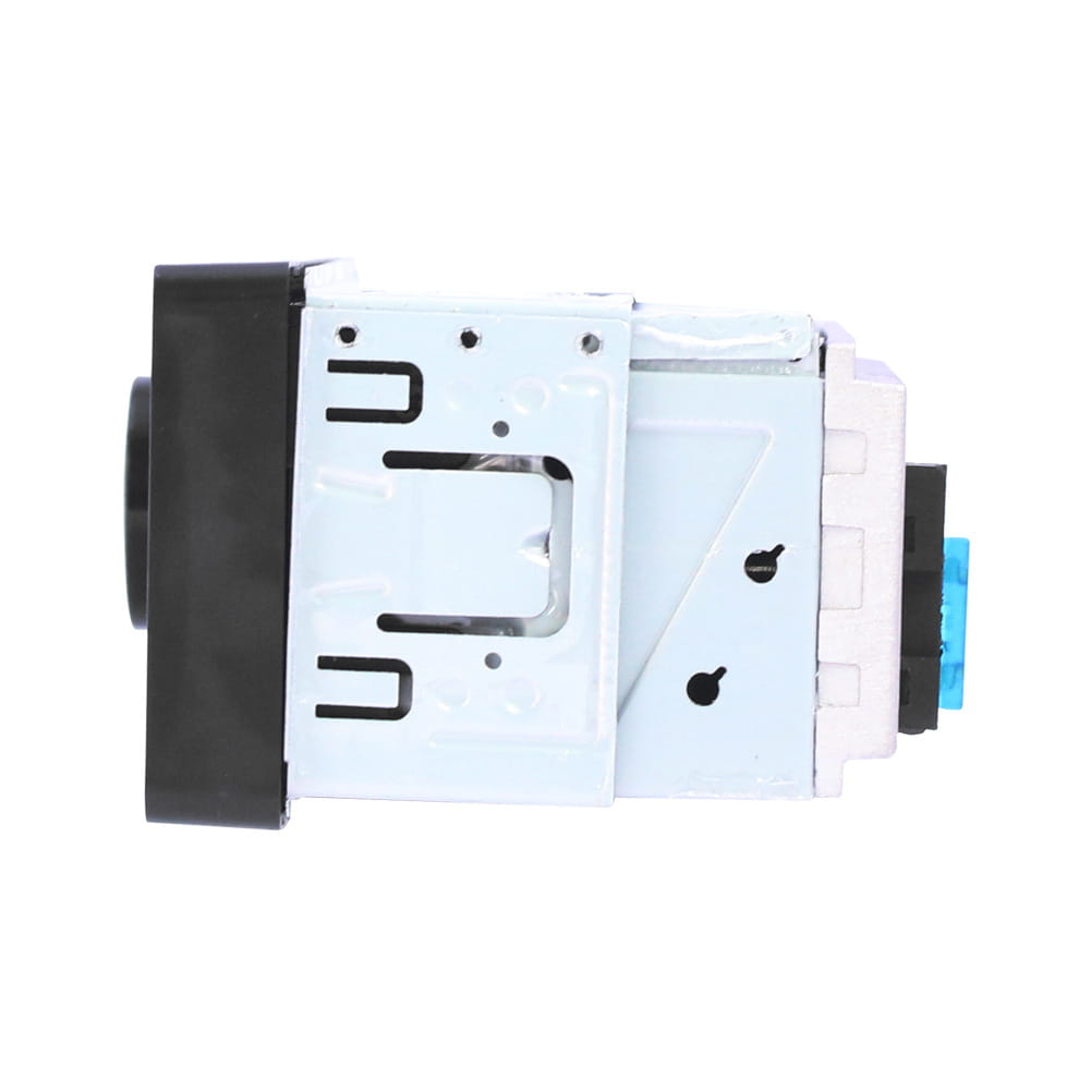White and black plastic electrical switch with blue terminal connector shown on the back side of the 7805C car stereo with usb hands free and free reversing video features.