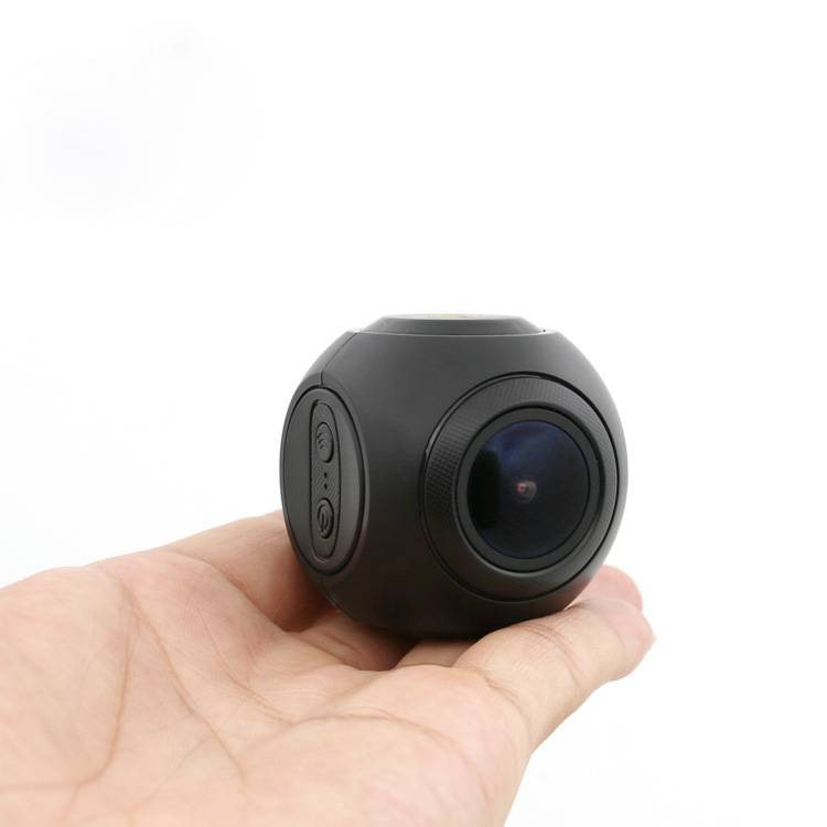 black spherical mini wifi car dash cam featuring night vision with a prominent lens and control buttons on its side