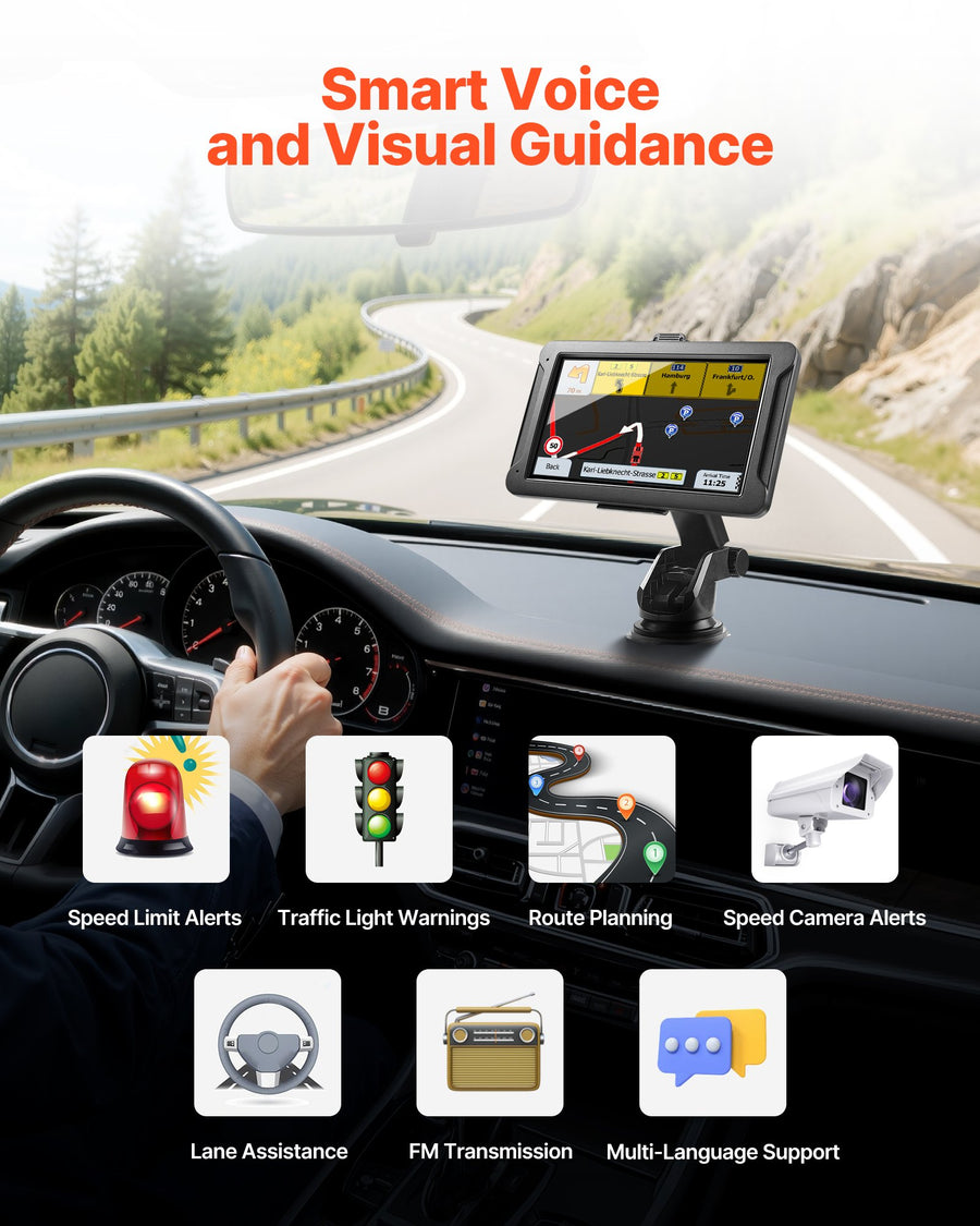 7-Inch Touch Screen Car GPS Navigator with Built-In Dash Cam, Speed Camera Alerts