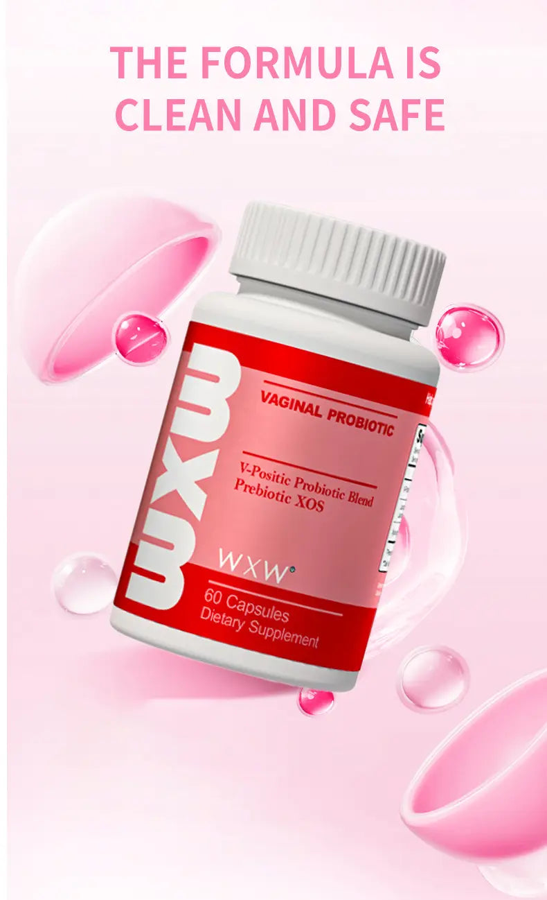 a pink and white bottle of uro women’s probiotic capsules with a red label and white cap containing vaginal probiotic dietary supplement capsules