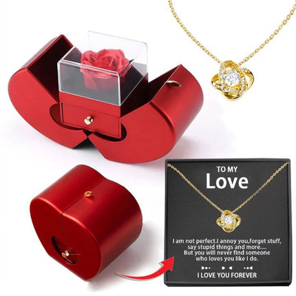 Fashion Jewelry Box Red Apple Christmas Gift Necklace Eternal Rose For Girl Mother's Day Valentine's Day Gifts With Artificial Flower Rose Flower Jewelry Box - Royalessencelux