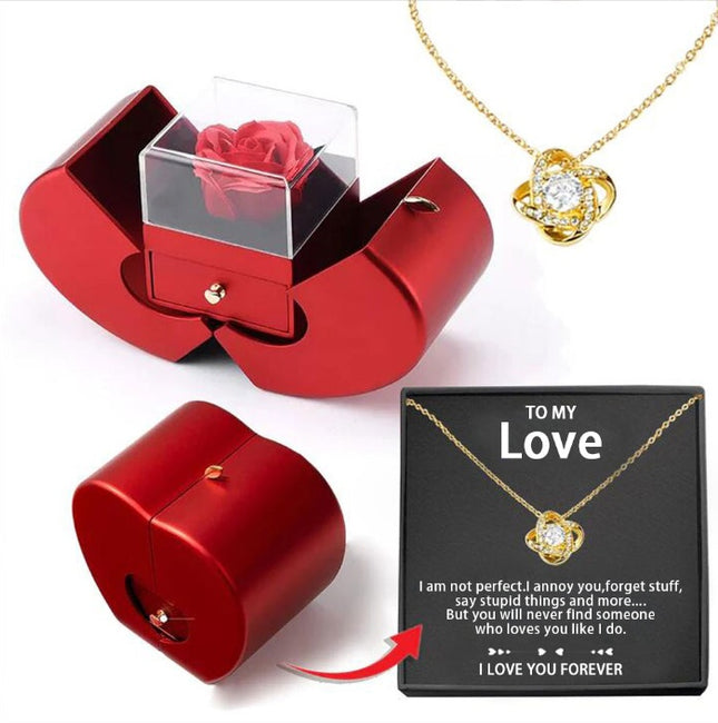 Fashion Jewelry Box Red Apple Christmas Gift Necklace Eternal Rose For Girl Mother's Day Valentine's Day Gifts With Artificial Flower Rose Flower Jewelry Box - Royalessencelux