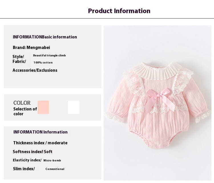 a soft pink ribbed long sleeve newborn clothes jumpsuit with lace trim and a matching bow at the neckline suitable for autumn wear