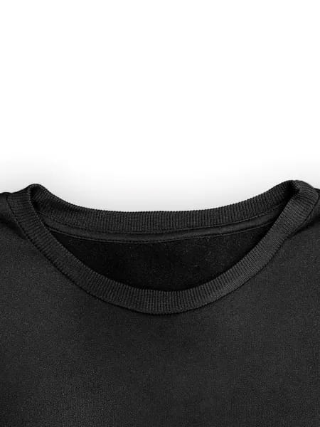 black ribbed crew neck tee featuring a women cowboy boots print round neck pullover design