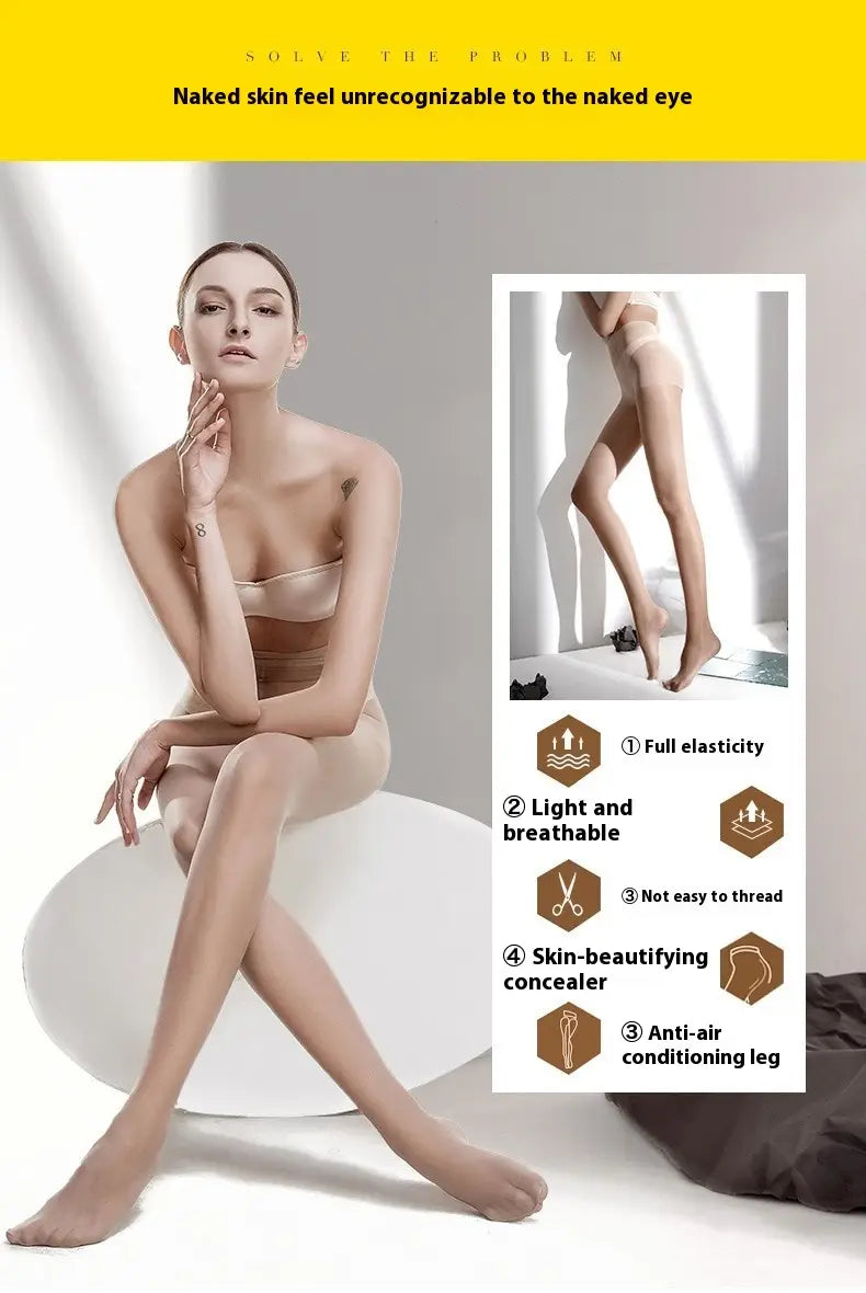 Beige sheer women’s summer flesh color silk stockings with full elasticity and skin-beautifying flesh color supernatural properties ideal for spring and summer wear.
