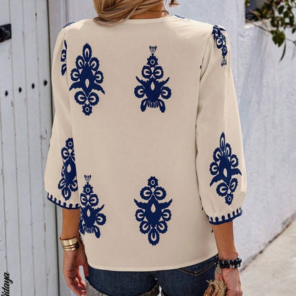 Holidaya Random Print V-Neck Casual Vacation Shirt For Women - Royalessencelux