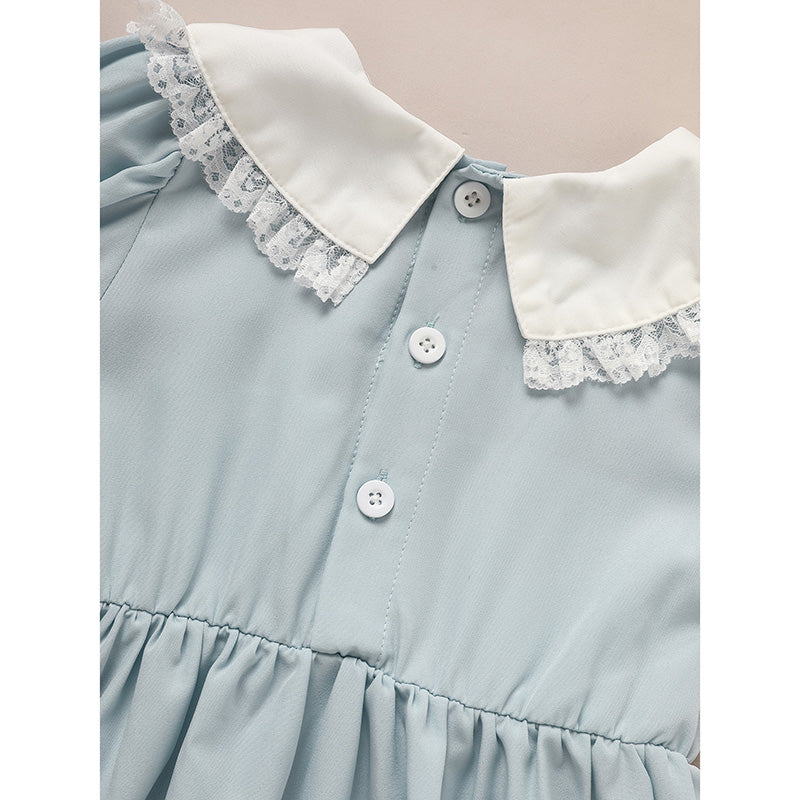Toddler Girls Smocked Puff Sleeve Lace Collar Princess Party Dress