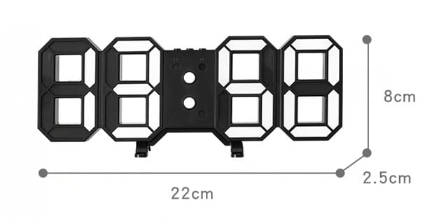 Black remote control wall clock with sleek modern design, bold 3D LED numerals, and minimalist mounting brackets.