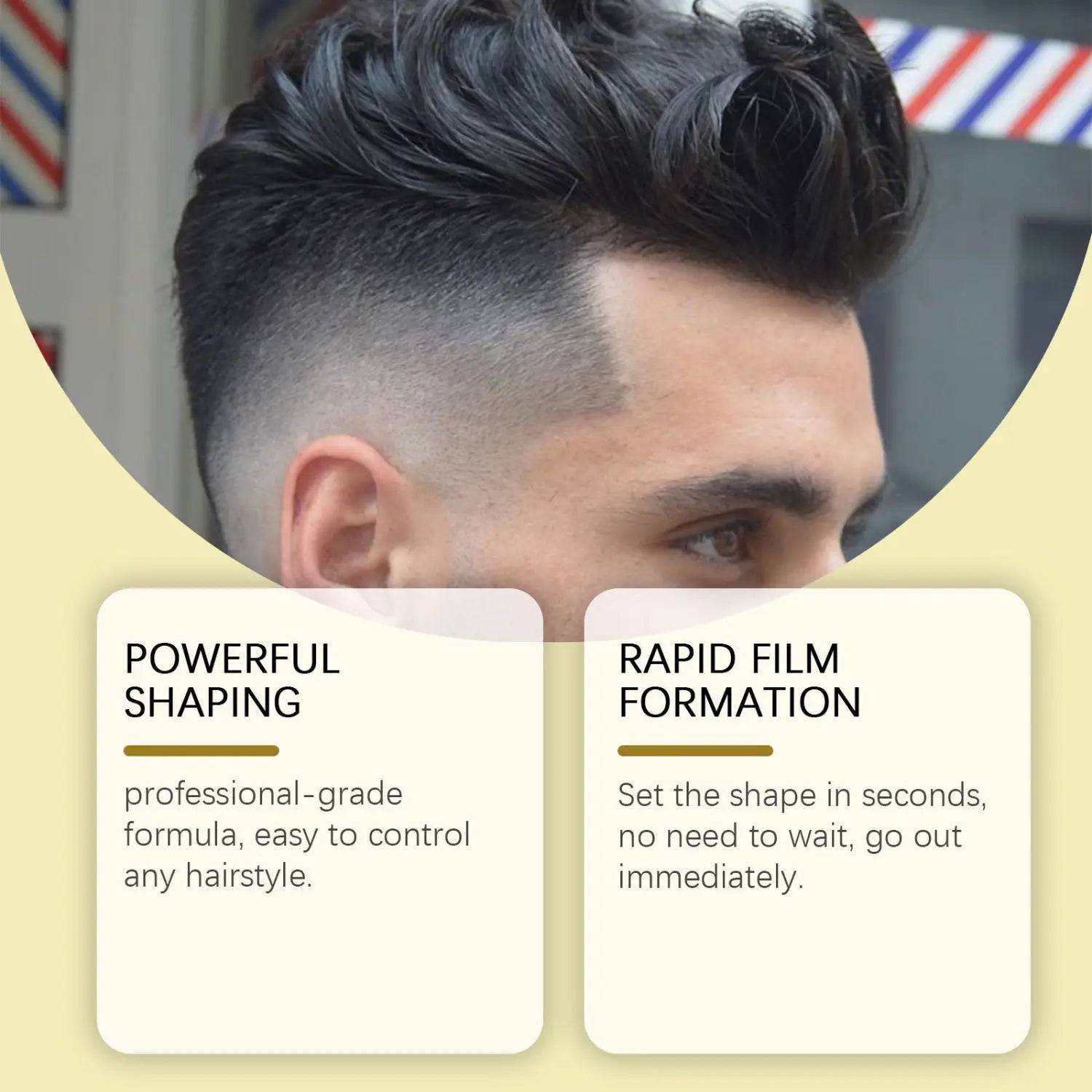 a sleek dark black hair care shaping product from the men’s hair care shaping wave collection set designed for professional-grade styling and rapid film formation.