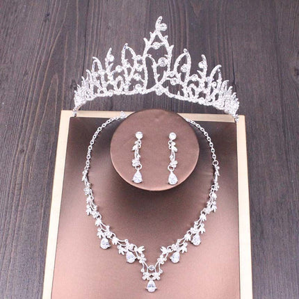 Bridal Rhinestone Crown Necklace Set Wedding Accessories - Royalessencelux