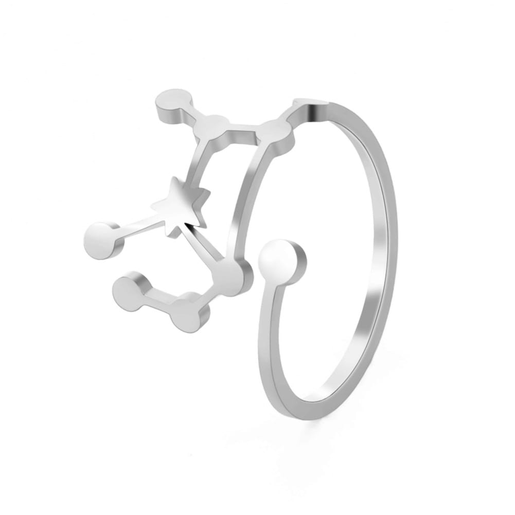 Personalized stainless steel silver constellation ring with a sleek minimalist design featuring interconnected stars and lines.
