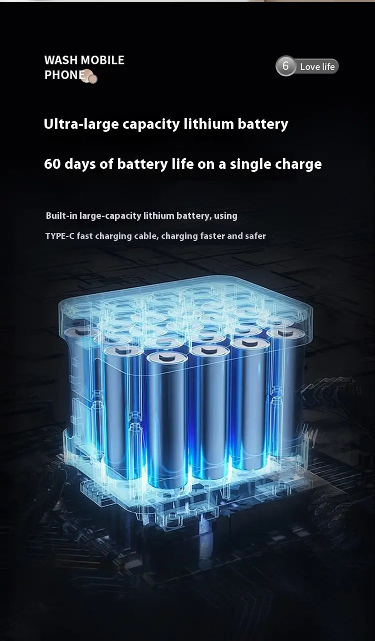 a translucent blue rectangular lithium battery pack with cylindrical cells arranged in a grid for the black rose gold automatic intelligent foam soap dispenser designed for bathroom automatic intelligent use