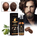 Black and gold east moon hair spray oil control growth treatment bottle with amber liquid and silver nozzle