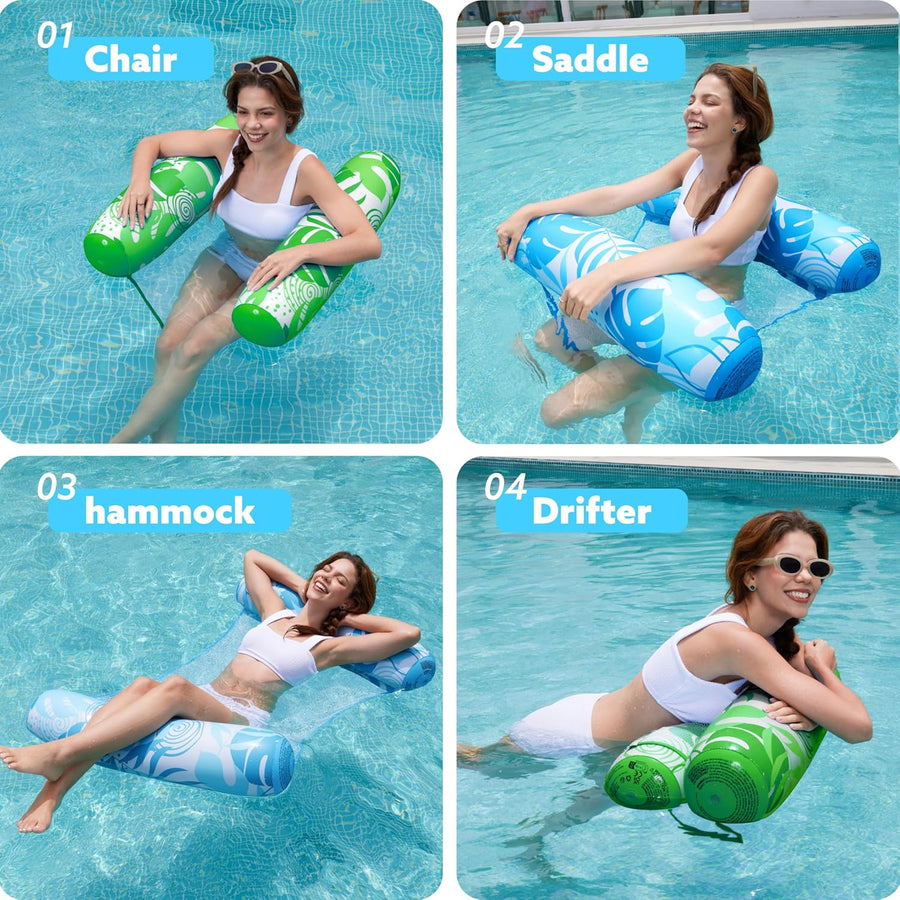 2-Pack 4-in-1 Inflatable Water Hammock Pool Floats for Adults with Air Pump