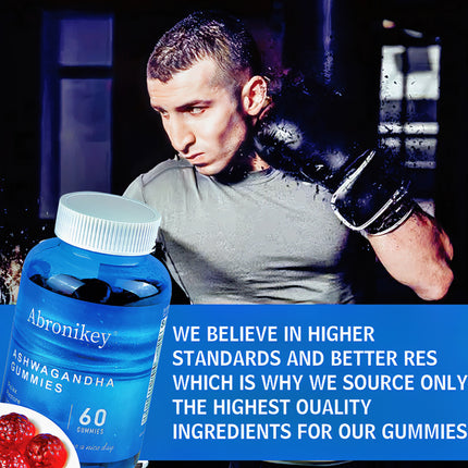 Abronikey Ashwagandha Vitamin D Gummy Mixed Berry, KSM-66, Vegan,Plant Based, Non-GMO, Gluten-Free Gelatin Free - Royalessencelux