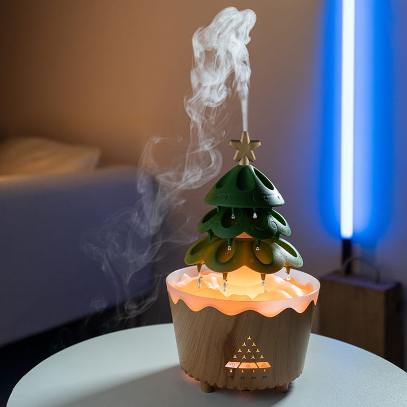 green christmas tree essential oil aroma diffuser with wooden base and warm orange glow design essential oil oil aroma diffuser for humidifier use