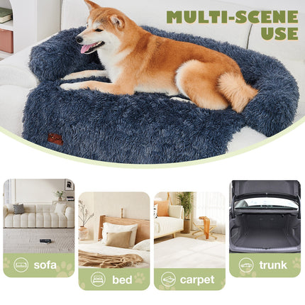 Dog Couch Bed Mat - Fluffy Plush Dog Sofa Bed With Blancket ,Pet Furniture Protector With Removable Washable Cover For Medium And Large Dogs, For Indoor, Outdoor, And Car Use - Royalessencelux