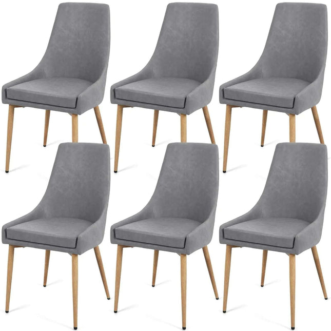 E&D FURNITURE Dining Chairs Accent Living Room Chair Set of 6 Retro Faux PU Leather Grey Kitchen and Dining Room Chairs 6 Pack Fabric Dining Comfy Upholstered Chairs Sillas para Comedor - Royalessencelux