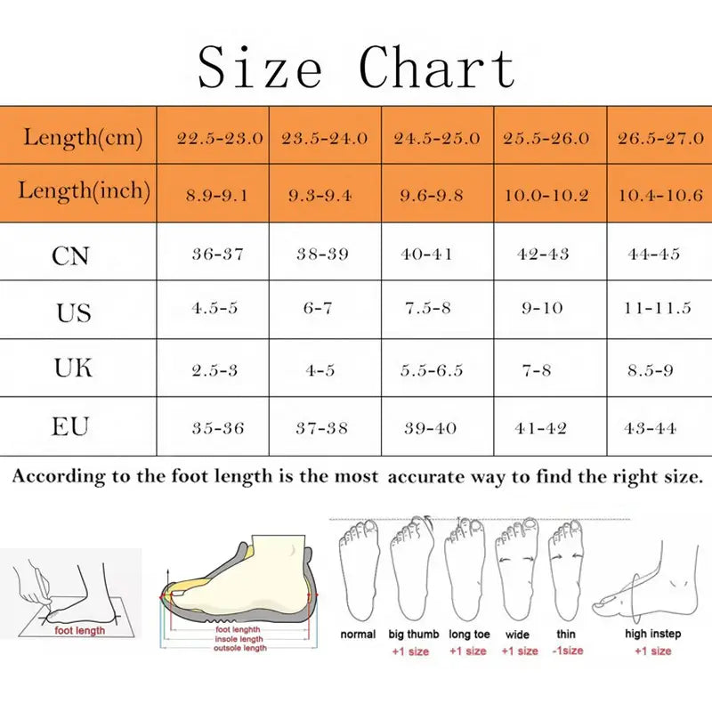 Size chart for cute love slipper winter warm plush heart home slippers showing measurements in centimeters and inches across CN US UK and EU sizing systems with foot shape guides.