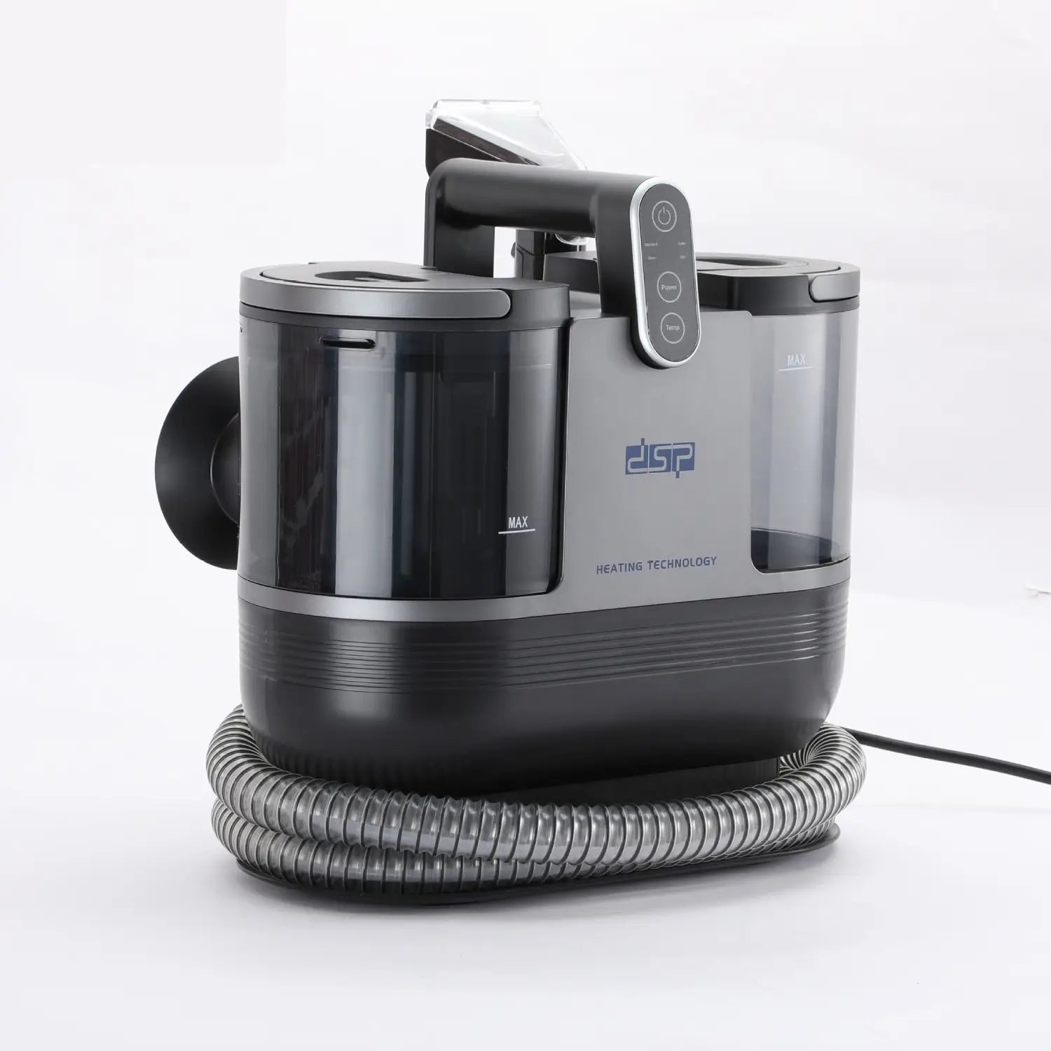 black and silver dsp 3in1 stain removal cleaner carpet sofa with transparent water tanks and a coiled hose for effective removal cleaner carpet and upholstery cleaning
