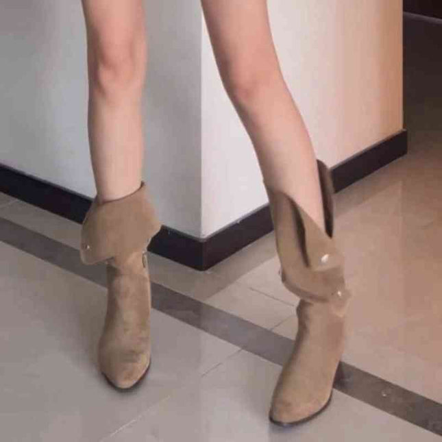 Mid-calf Western Cowboy Two-way Flip Pile Style Boots - Royalessencelux