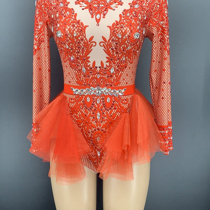 Dance Sexy Shiny Rhinestone Mesh Jumpsuit Stage Performance Costume Women - Royalessencelux