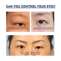 The image shows close-ups of swollen eyes, inner double eyelids, and size-adjusted eyes using eelhoe double eyelid fixing cream