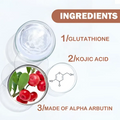 Three clear glass petri dishes with ingredients ice cubes glutathione red berries kojic acid and eelhoe joint darkening brightening cream