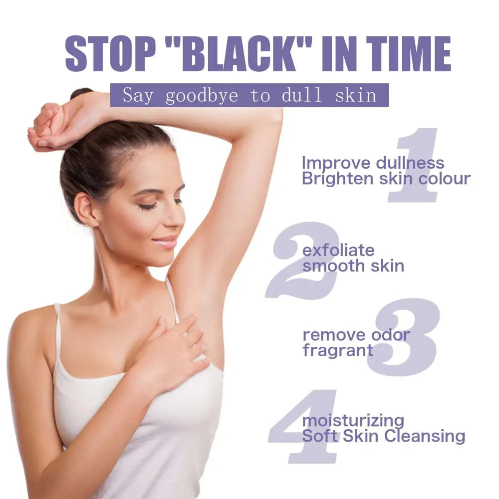 A woman in a white tank top raises her arm showing bright skin using eelhoe skin beauty stick black label repairing