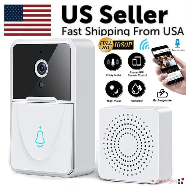 Wireless WiFi Smart Video Doorbell with Chime, Two-Way Talk and Night Vision