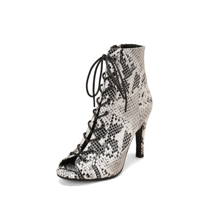 Peep Toe Frosted Casual Shoes Front Lace-up High Heel Sandals - Royalessencelux