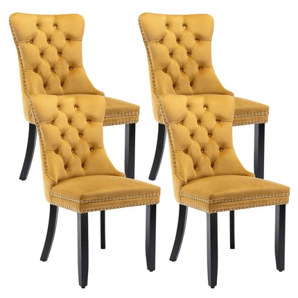 Eifizek Velvet Dining Chairs Set of 4 Tufted Dining Room Chairs with Nailhead Ring Pull Trim Upholstered Dining Chairs with Solid Wood Legs for Kitchen Dining Room (Gold) - Royalessencelux
