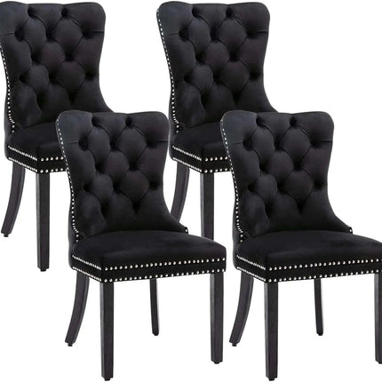 Eifizek Velvet Dining Chairs Set of 4 Tufted Dining Room Chairs with Nailhead Ring Pull Trim Upholstered Dining Chairs with Solid Wood Legs for Kitchen Dining Room (Black) - Royalessencelux