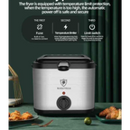 Silver and black Kaisa villa electric air fryer with transparent lid for cooking French fries in a sleek modern design