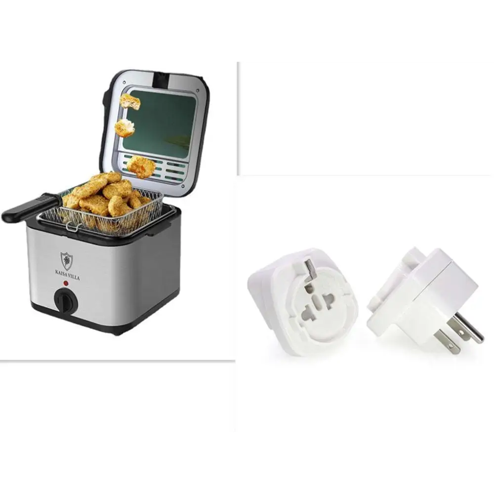 Silver and black Kanasvilla electric air fryer with transparent lid cooking french fries filled with golden chicken nuggets