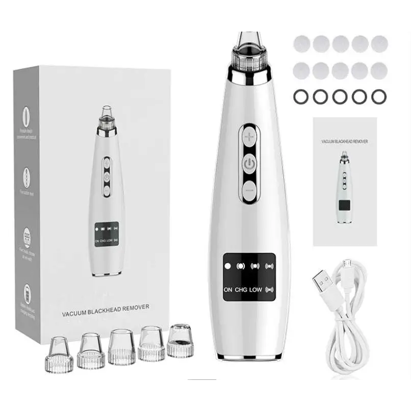 Silver and black electric black head suction instrument with sleek ergonomic design for effective skincare use