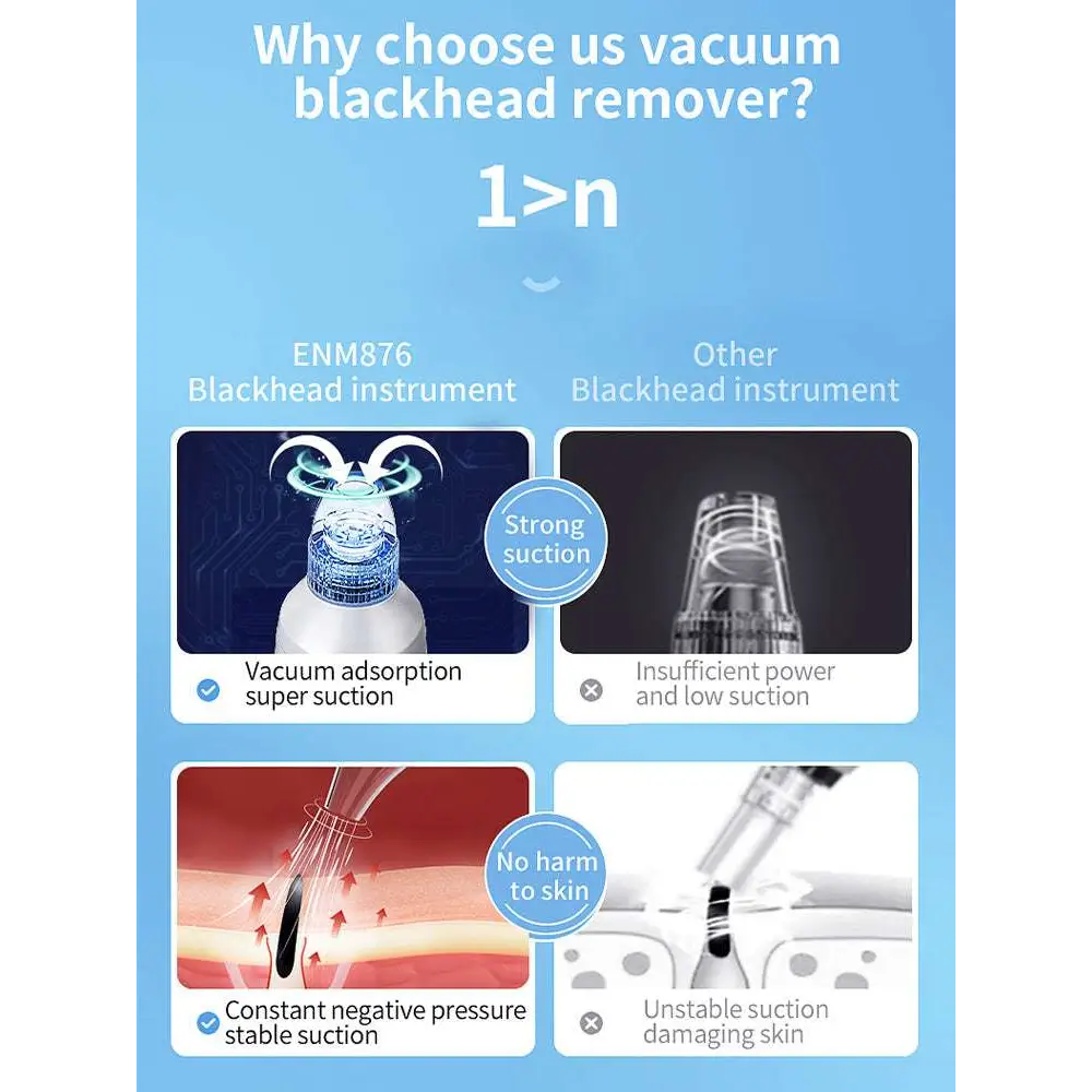 White enm876 electric blackhead suction instrument with sleek white body and transparent suction head for effective blackhead removal