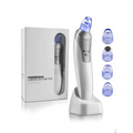 Silver and blue electric blackhead suction instrument with interchangeable tips and base for effective blackhead removal